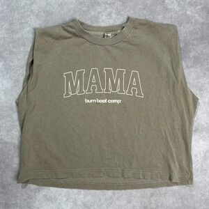 Burn Boot Camp "Mama" Muscle Tank Top Size Small Workout Gym Beige Brown